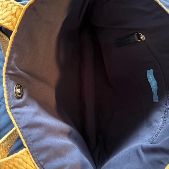 Draper James Tan Woven Tote with Navy Floral Scarf, excellent condition! - Picture 4 of 7